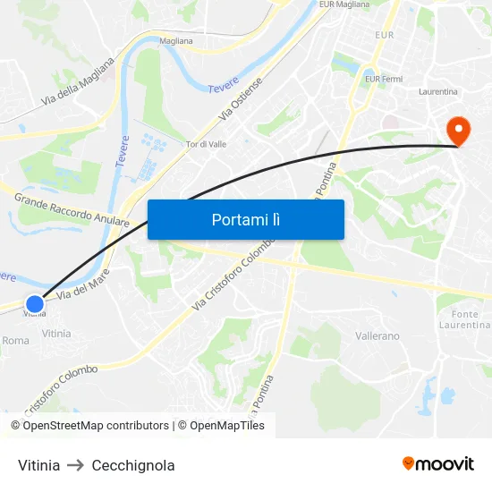 Vitinia to Cecchignola map