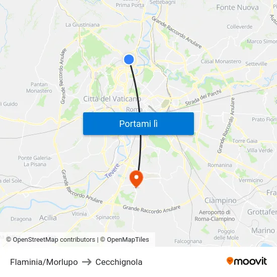 Flaminia/Morlupo to Cecchignola map
