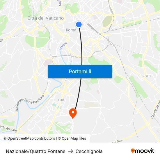 Nazionale/Quattro Fontane to Cecchignola map
