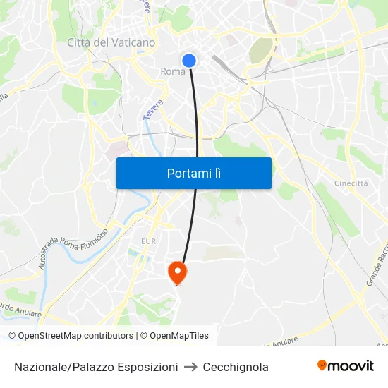 Nazionale/Palazzo Esposizioni to Cecchignola map