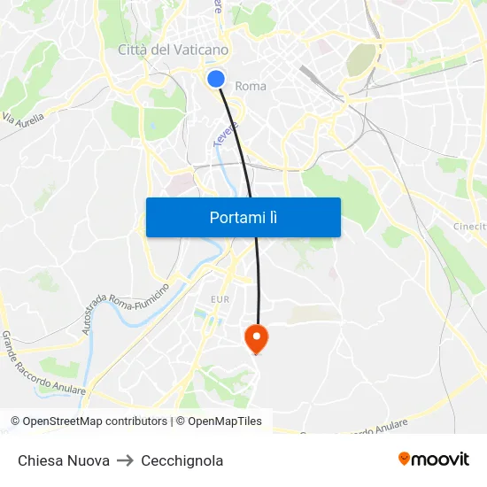 Chiesa Nuova to Cecchignola map