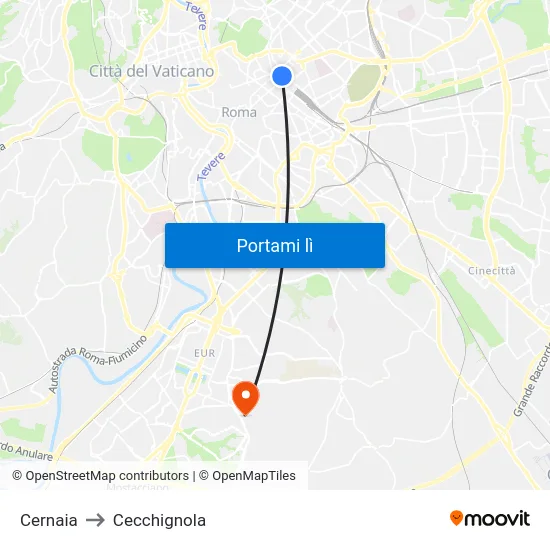 Cernaia to Cecchignola map