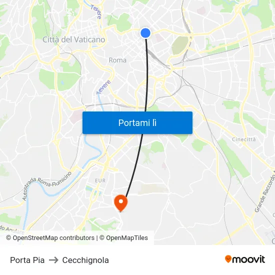 Porta Pia to Cecchignola map