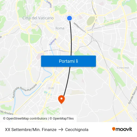 XX Settembre/Min. Finanze to Cecchignola map