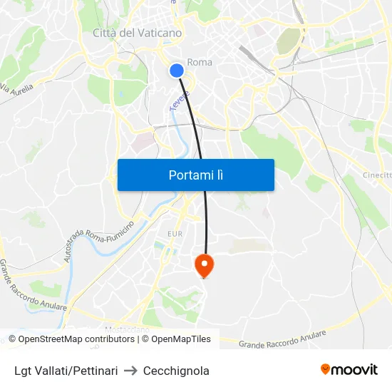 Lgt Vallati/Pettinari to Cecchignola map