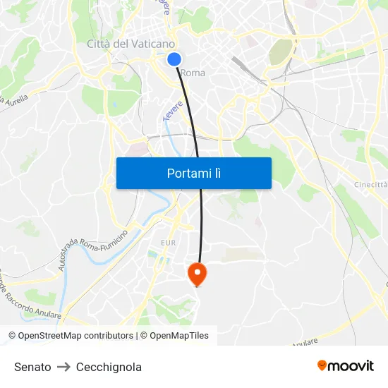 Senato to Cecchignola map