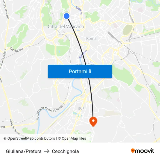 Giuliana/Pretura to Cecchignola map