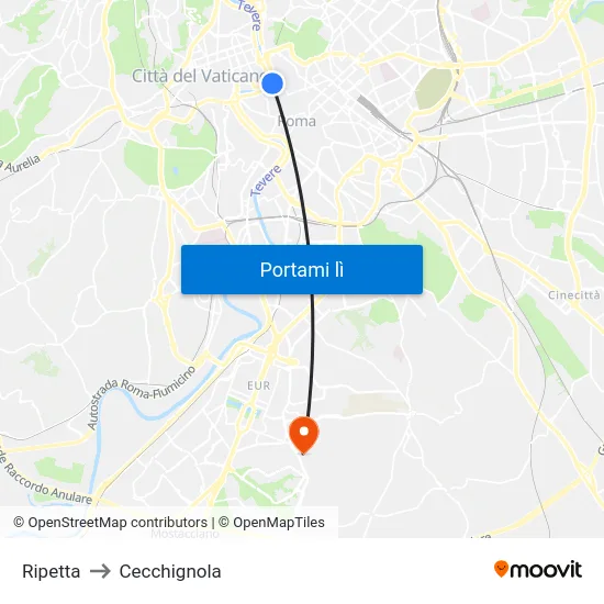 Ripetta to Cecchignola map