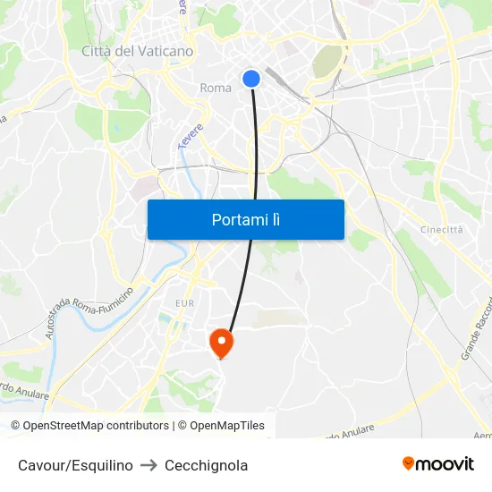 Cavour/Esquilino to Cecchignola map