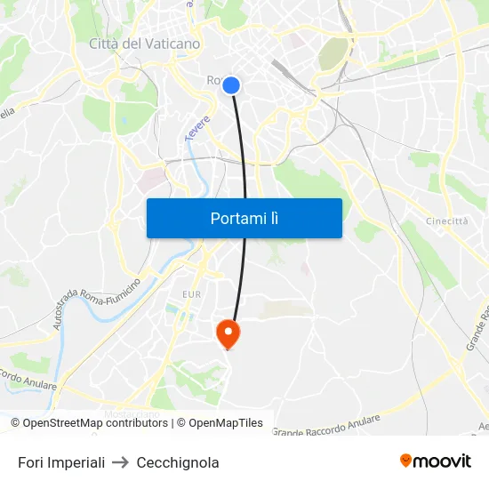 Fori Imperiali to Cecchignola map