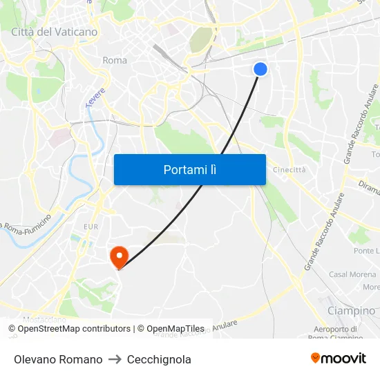 Olevano Romano to Cecchignola map