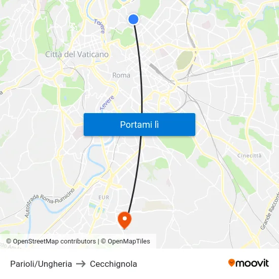 Parioli/Ungheria to Cecchignola map