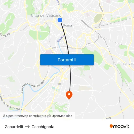 Zanardelli to Cecchignola map