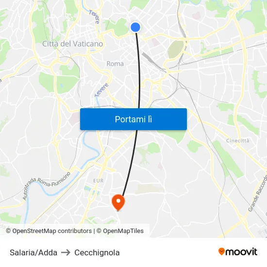 Salaria/Adda to Cecchignola map