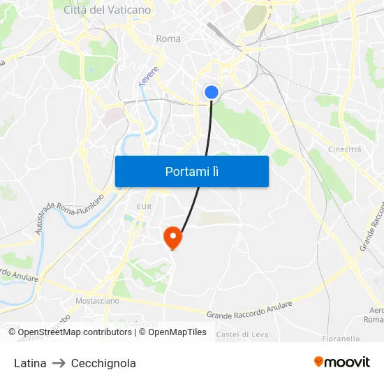 Latina to Cecchignola map