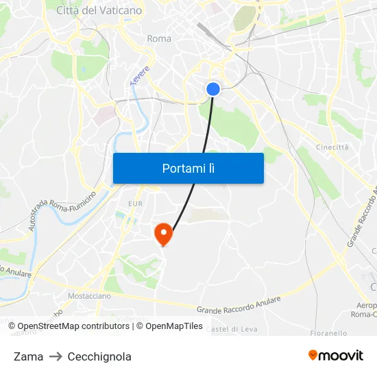 Zama to Cecchignola map