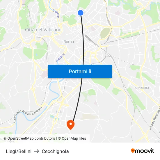 Liegi/Bellini to Cecchignola map