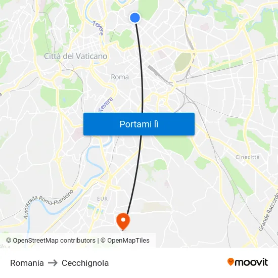 Romania to Cecchignola map