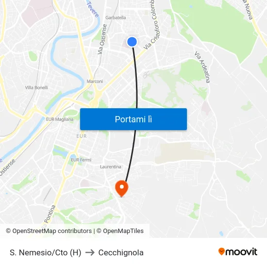 S. Nemesio/Cto (H) to Cecchignola map