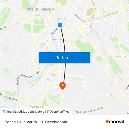 Bocca Della Verità to Cecchignola map