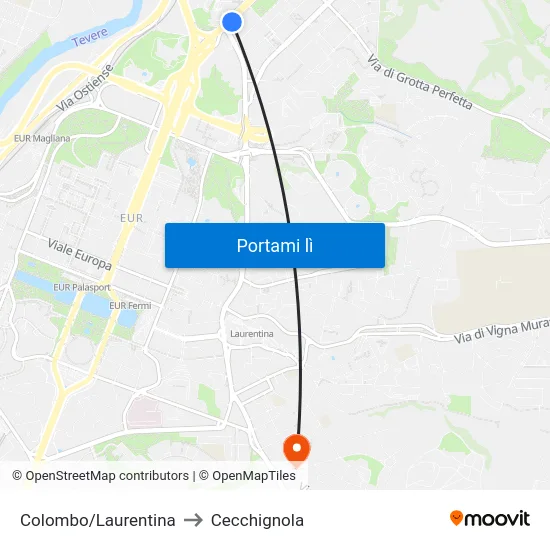 Colombo/Laurentina to Cecchignola map