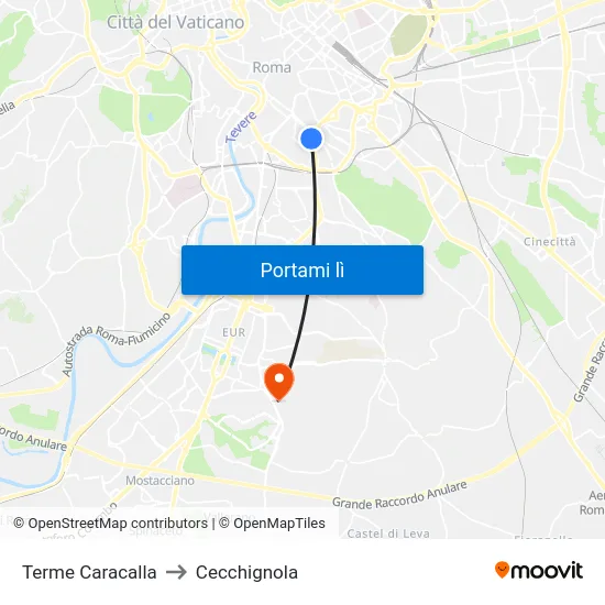 Terme Caracalla to Cecchignola map