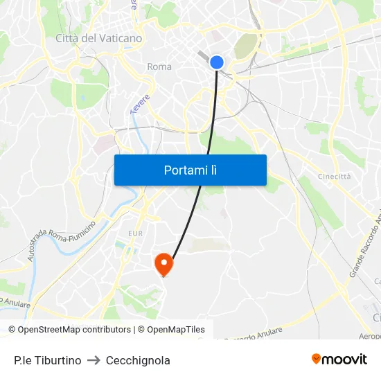 P.le Tiburtino to Cecchignola map