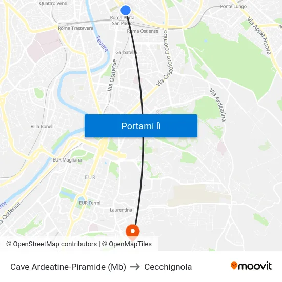 Cave Ardeatine-Piramide (Mb) to Cecchignola map