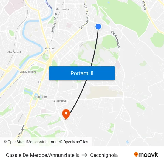 Casale De Merode/Annunziatella to Cecchignola map