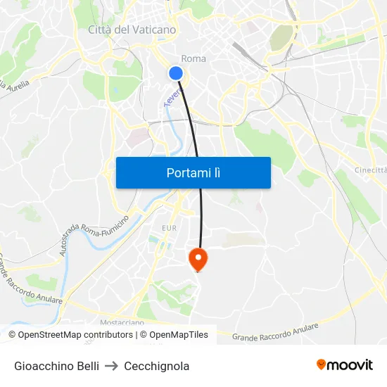 Gioacchino Belli to Cecchignola map