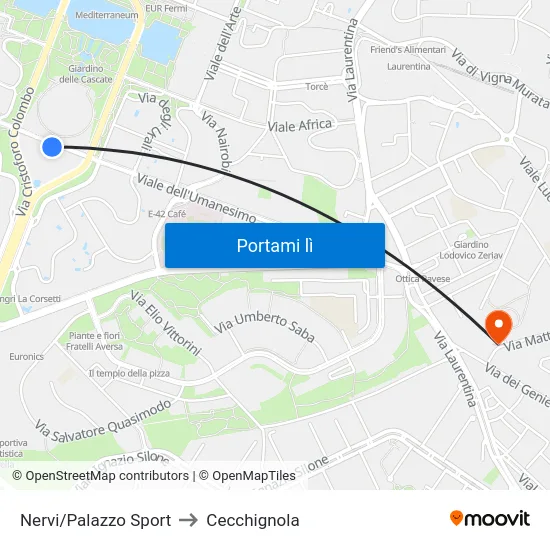 Nervi/Palazzo Sport to Cecchignola map