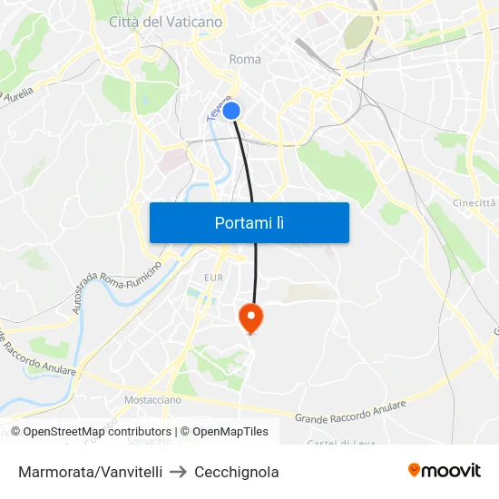 Marmorata/Vanvitelli to Cecchignola map