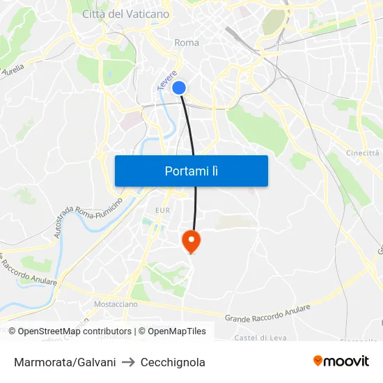 Marmorata/Galvani to Cecchignola map