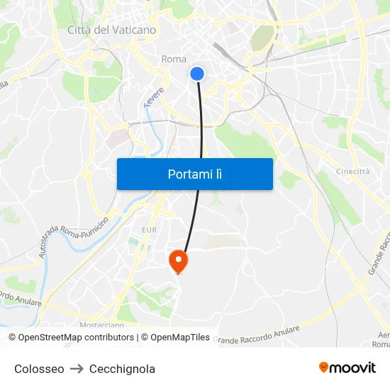 Colosseo to Cecchignola map