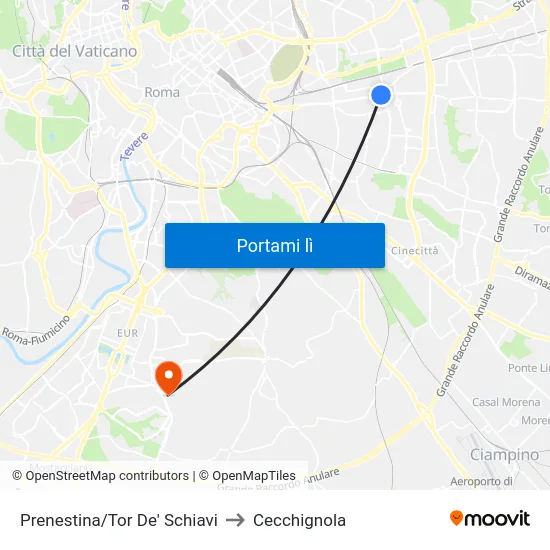 Prenestina/Tor De' Schiavi to Cecchignola map