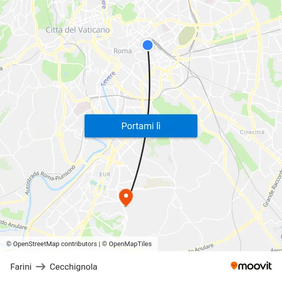 Farini to Cecchignola map