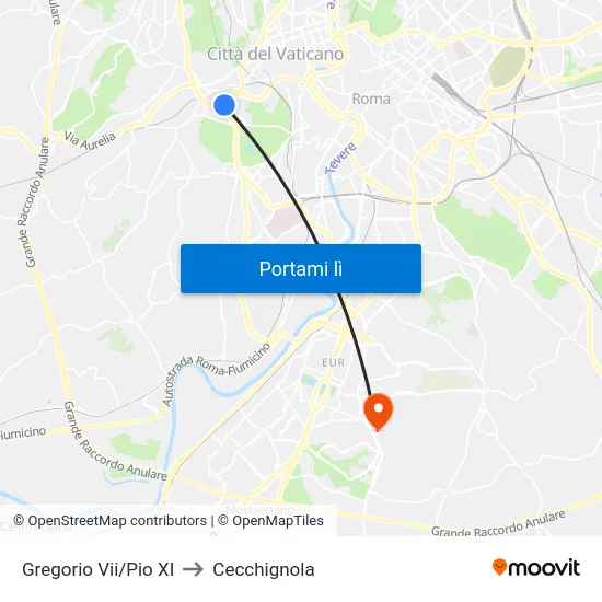 Gregorio Vii/Pio XI to Cecchignola map