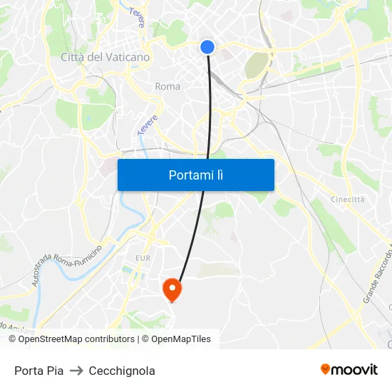 Porta Pia to Cecchignola map