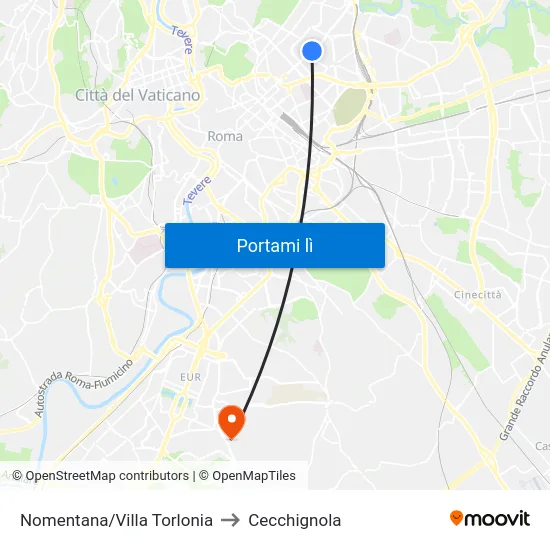 Nomentana/Villa Torlonia to Cecchignola map