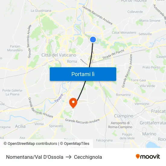 Nomentana/Val D'Ossola to Cecchignola map