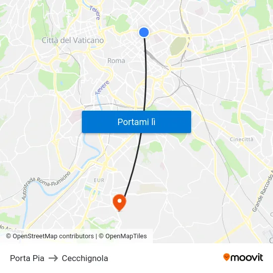 Porta Pia to Cecchignola map