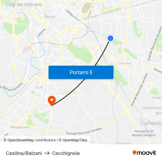 Casilina/Balzani to Cecchignola map