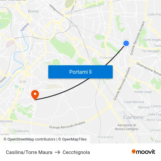 Casilina/Torre Maura to Cecchignola map