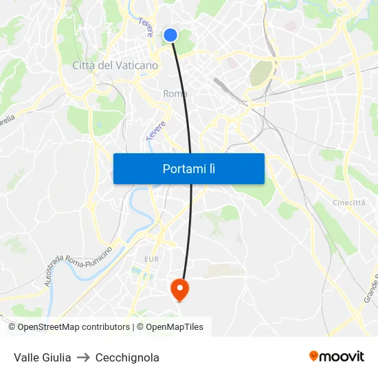 Valle Giulia to Cecchignola map