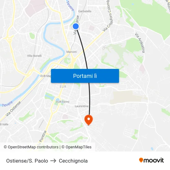 Ostiense/S. Paolo to Cecchignola map