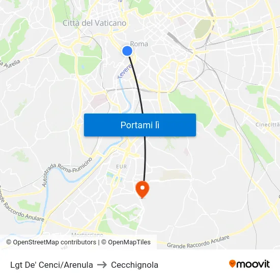 Lgt De' Cenci/Arenula to Cecchignola map