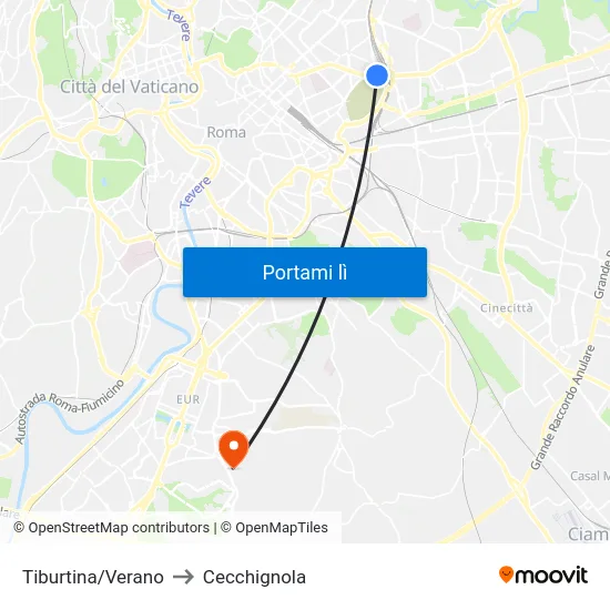 Tiburtina/Verano to Cecchignola map