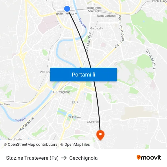 Staz.ne Trastevere (Fs) to Cecchignola map