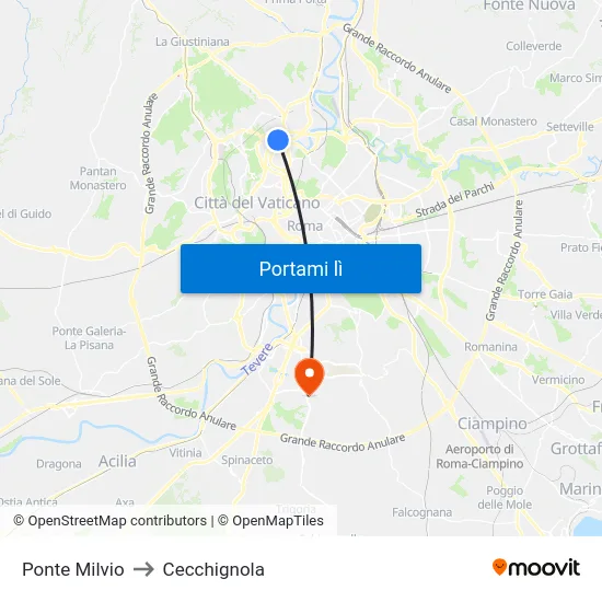 Ponte Milvio to Cecchignola map