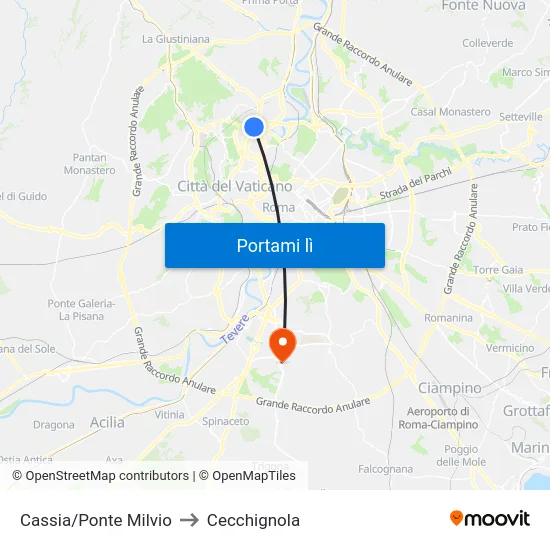 Cassia/Ponte Milvio to Cecchignola map